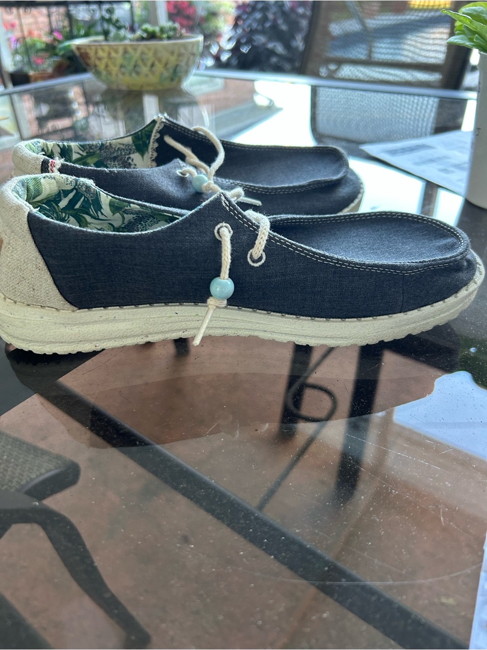 Hey Dude Navy Canvas Slip-On Loafers with Cream Sole